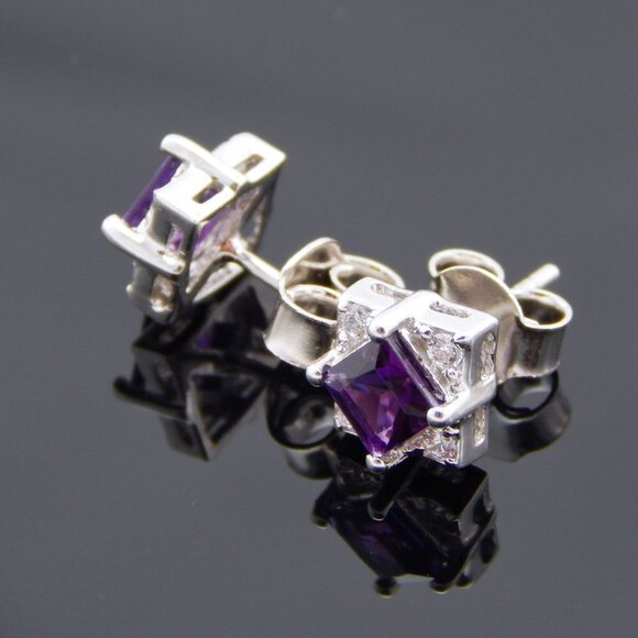 Genuine Amethyst Cushion Cut Earrings in 925 Sterling Silver - Picture 3 of 6